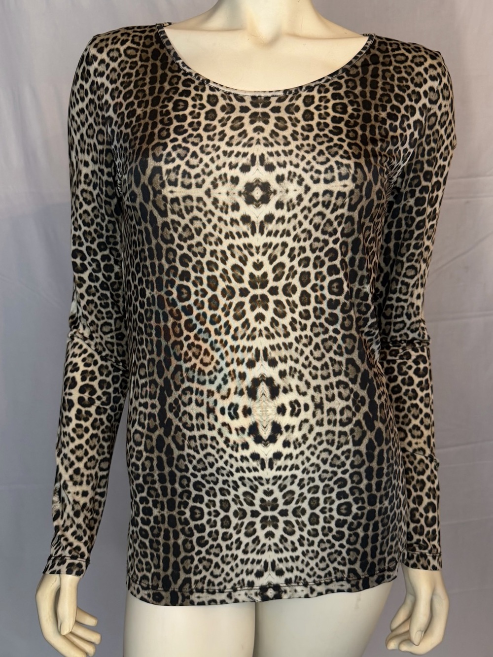Roberto Cavalli Leopard Print Long Sleeve Top - Taupe & Black